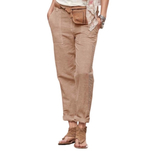 Sundance Pants - Sundance Women's Beige/Blush/Rose Dust  Linen Blend W/ Lace Pants - 10